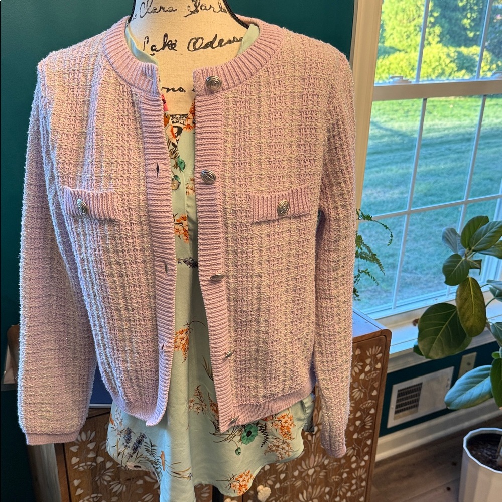 Mango Lavender Tweed Cardigan